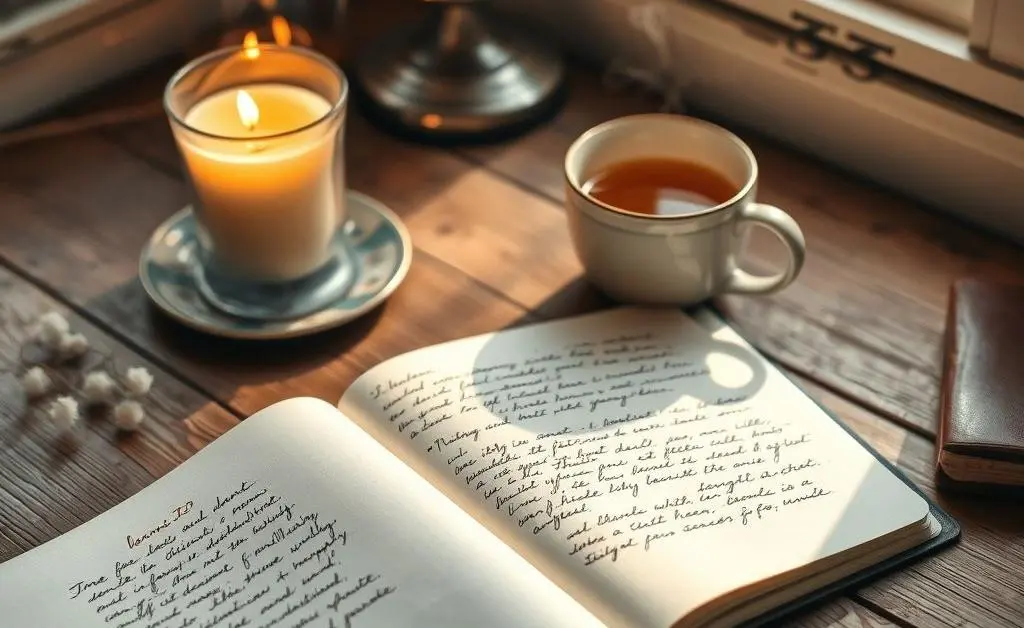 A cozy desk setup illustrating a personal self-care routine.