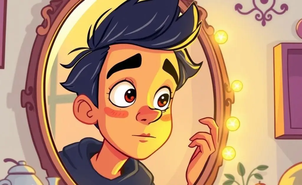 A person looking in the mirror, engaging in self-reflection