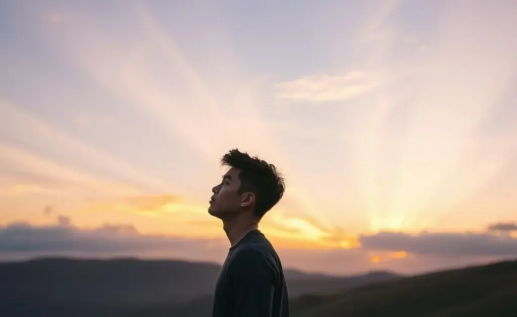 A person looking thoughtfully at the horizon, representing the journey of self-reflection.