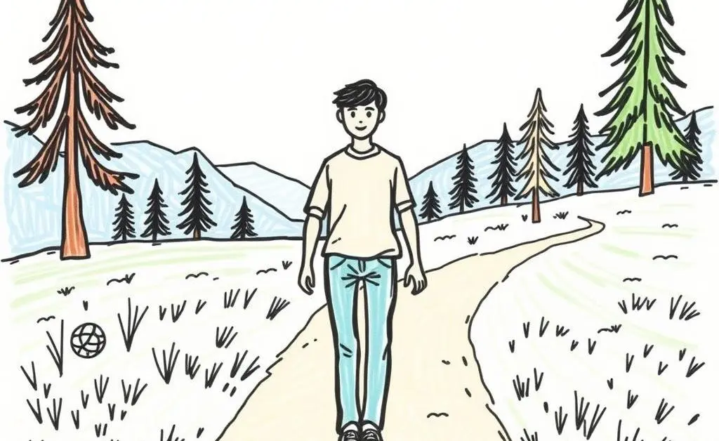 A person walking on a path labeled with financial goals