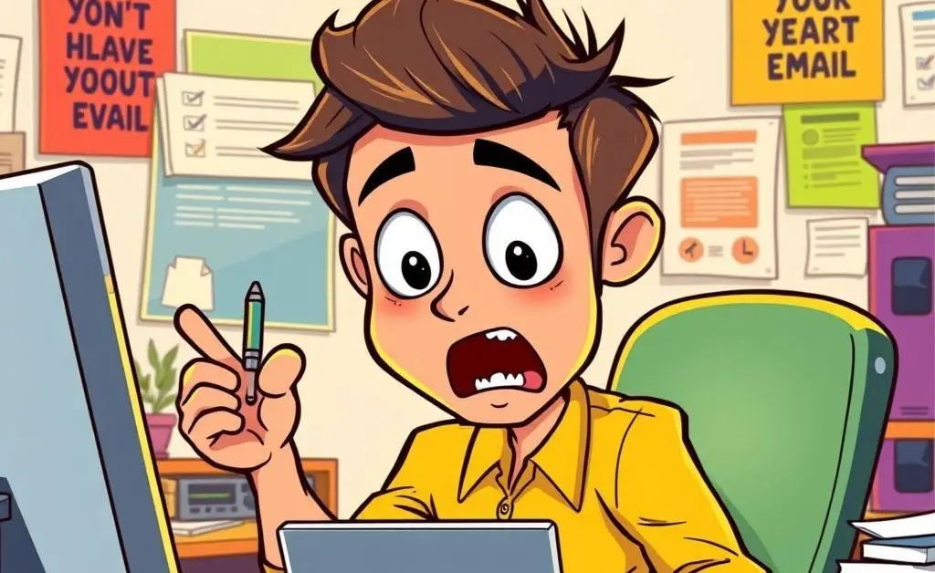 Shocked employee receiving unexpected news via email.