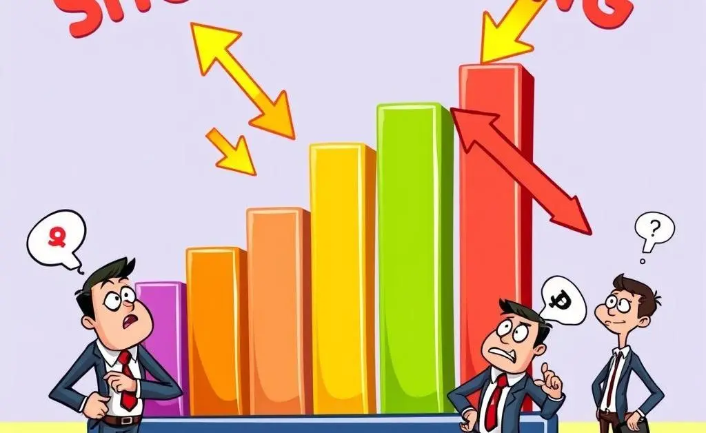 Cartoon-style illustration representing the concept of short selling with a bar chart and arrows.