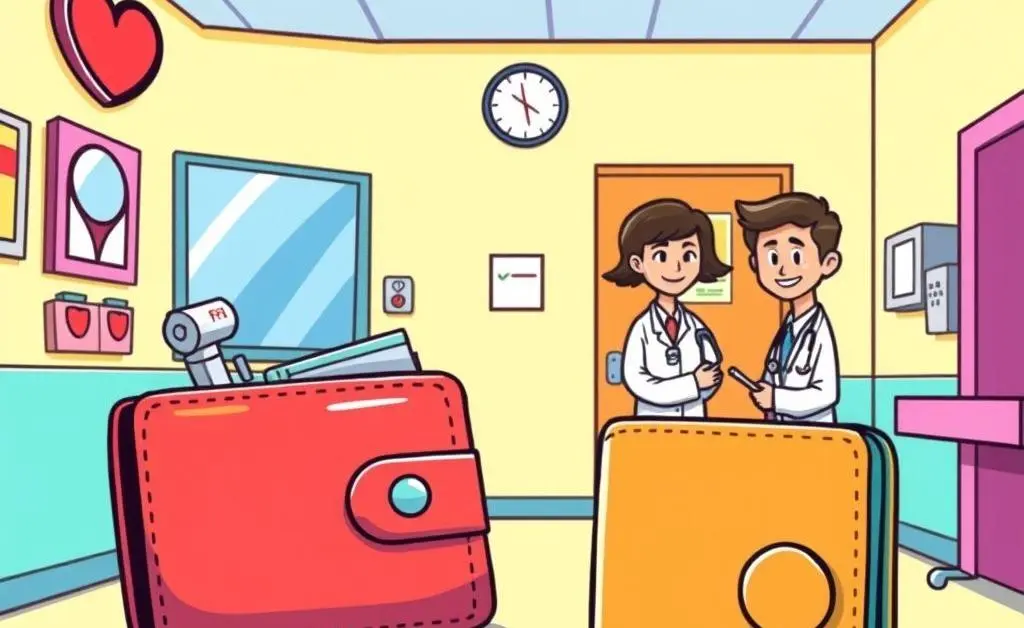 Doctor’s office and a wallet representing short-term medical expenses