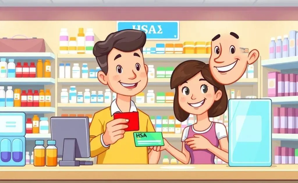 A person at a pharmacy, paying with an HSA card