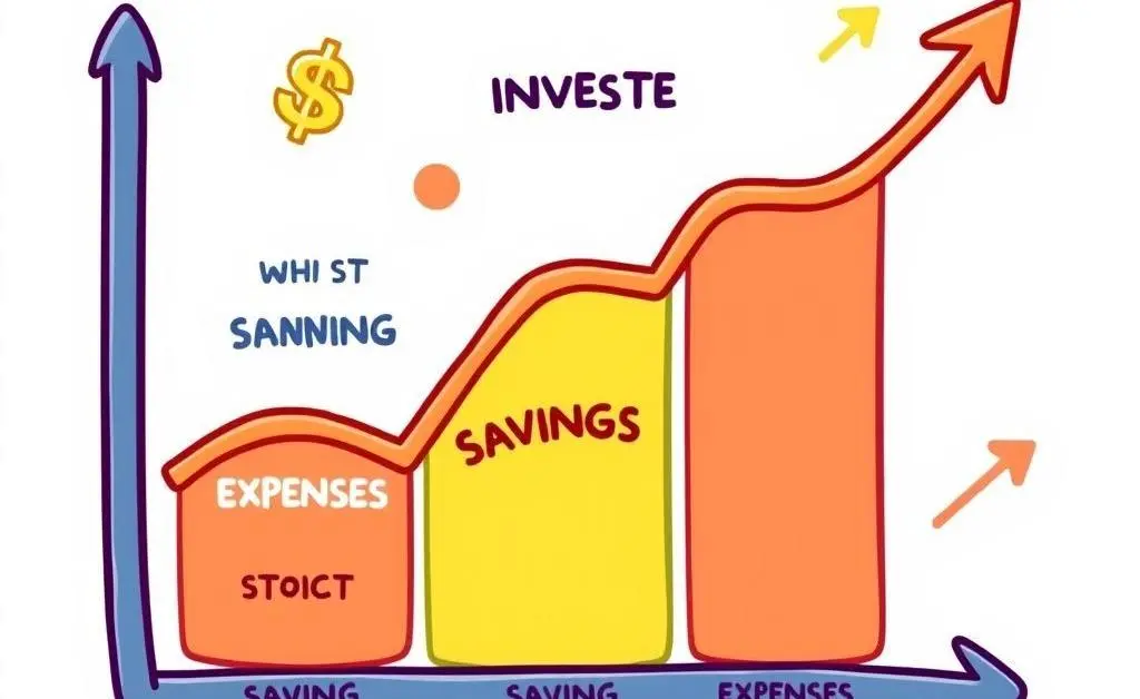 An illustration of a simple budget chart showing savings, expenses, and investments categories