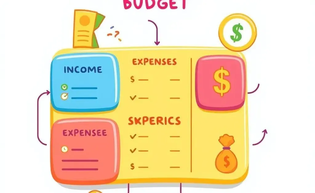 A colorful, illustrated simple budget plan
