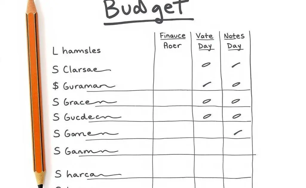 Simple budget sheet with notes and a pencil