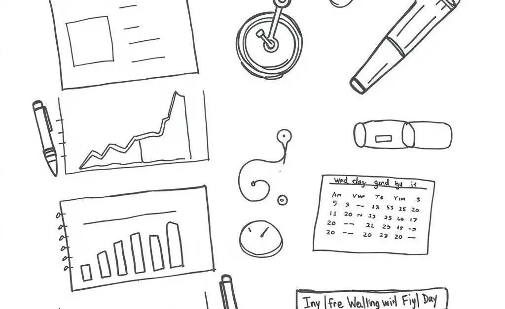 Hand-drawn tools for budgeting with charts and a calendar