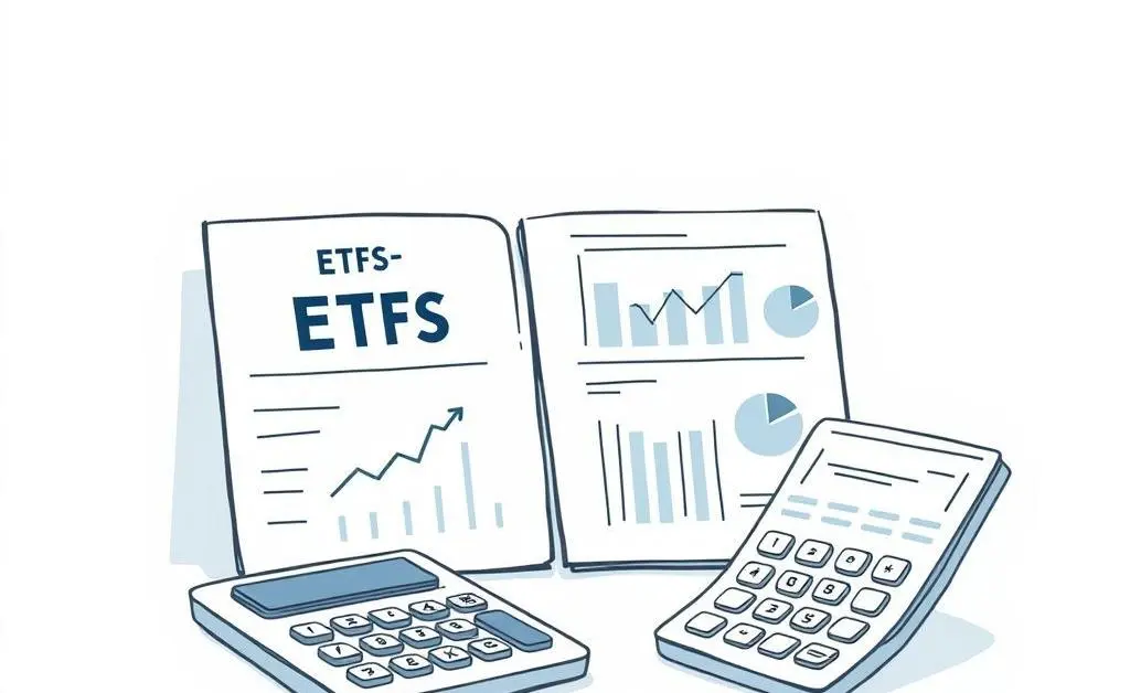 Illustration showing a simple, organized portfolio with ETFs and a calculator.