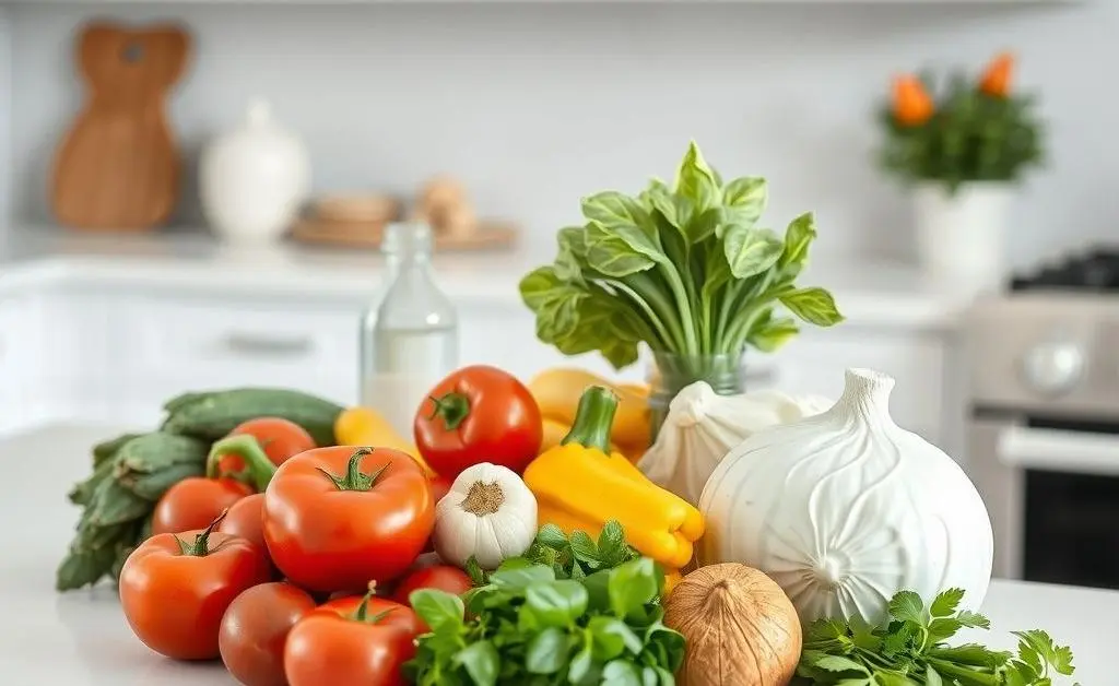 Fresh ingredients on a kitchen counter