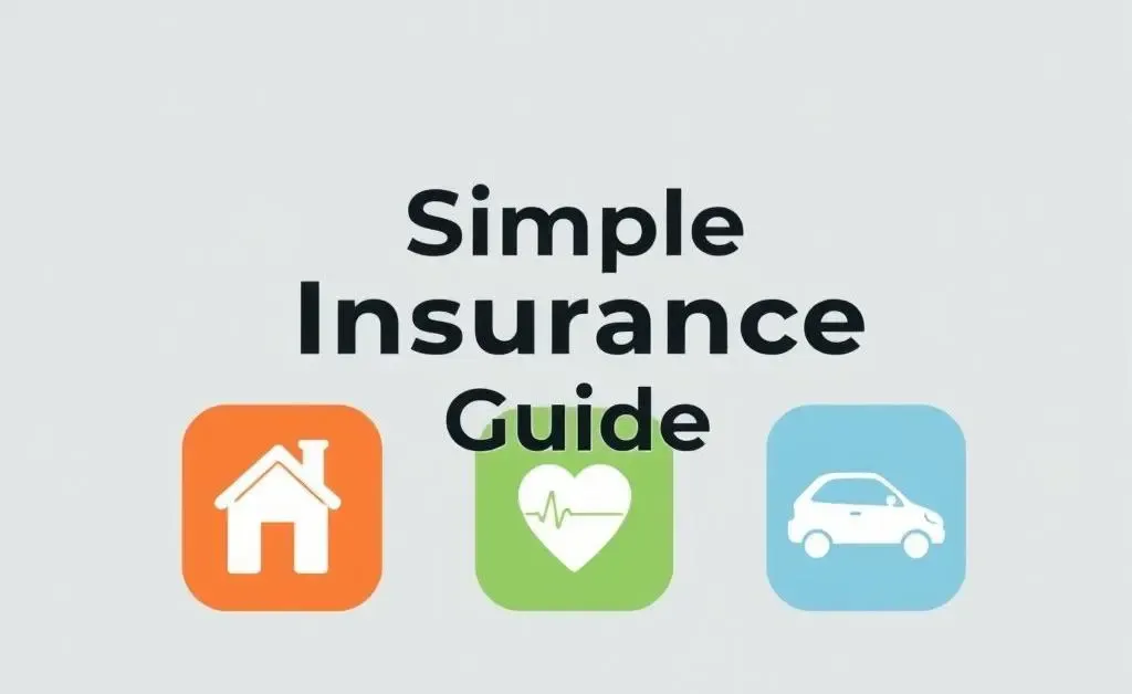 Simple Insurance Guide with icons for home, health, and car insurance.