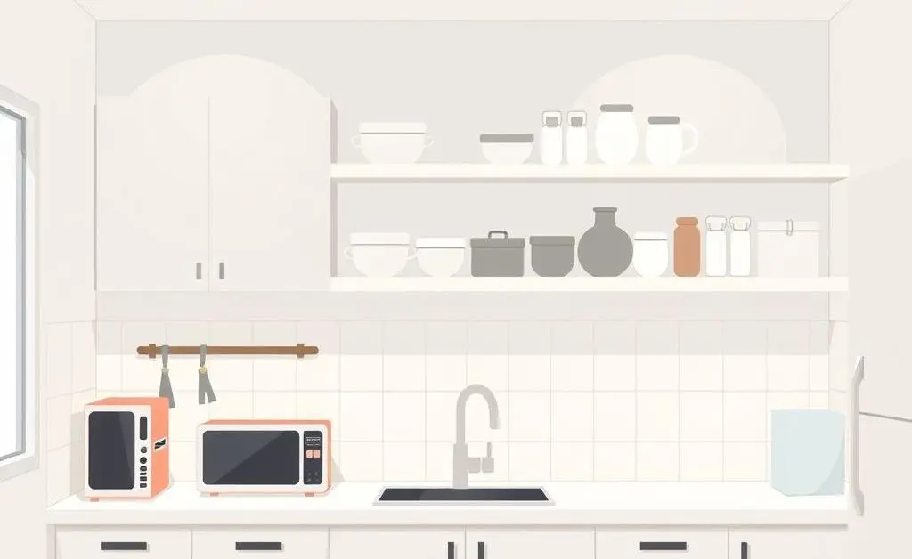 A minimalist kitchen with clean countertops.
