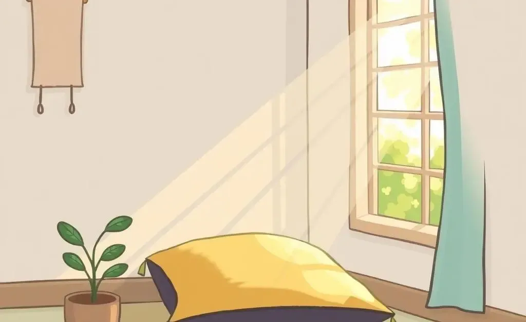 A cozy meditation corner with a cushion and a plant