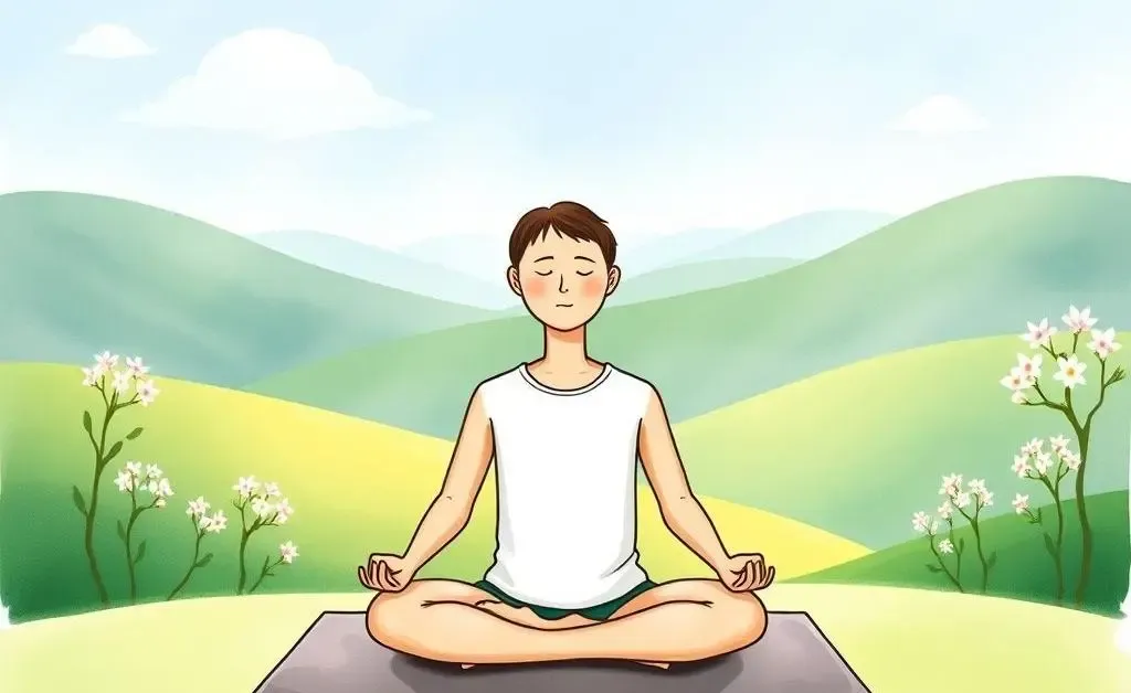 Drawing of a simple mindfulness exercise with a serene background.