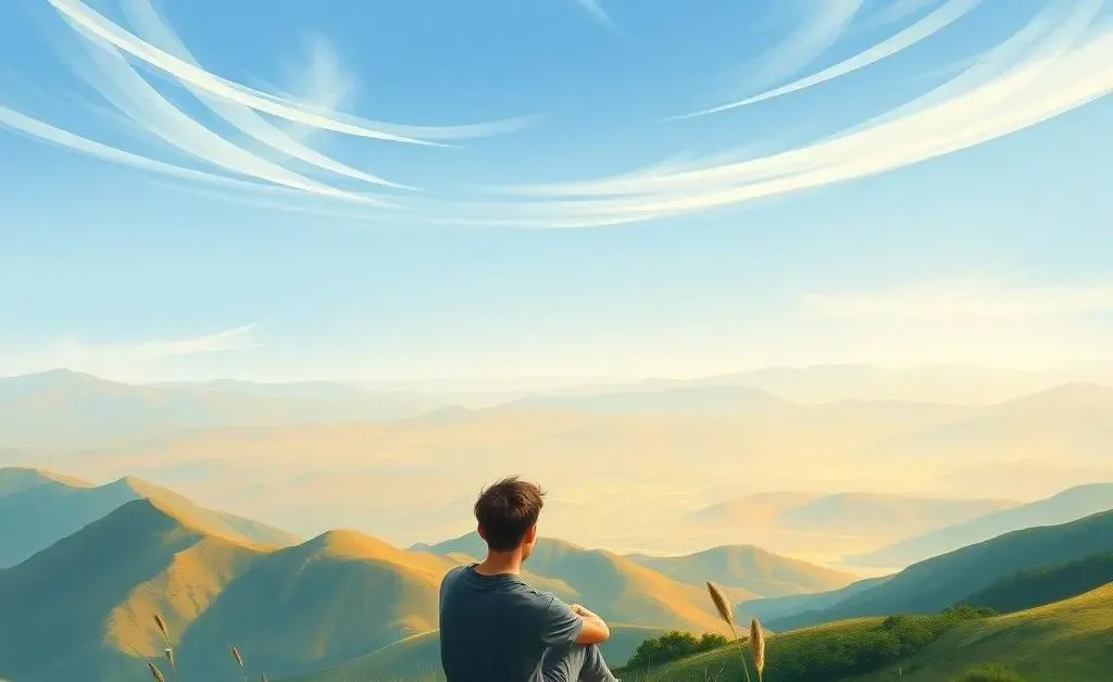 A person enjoying a scenic view with a calm expression