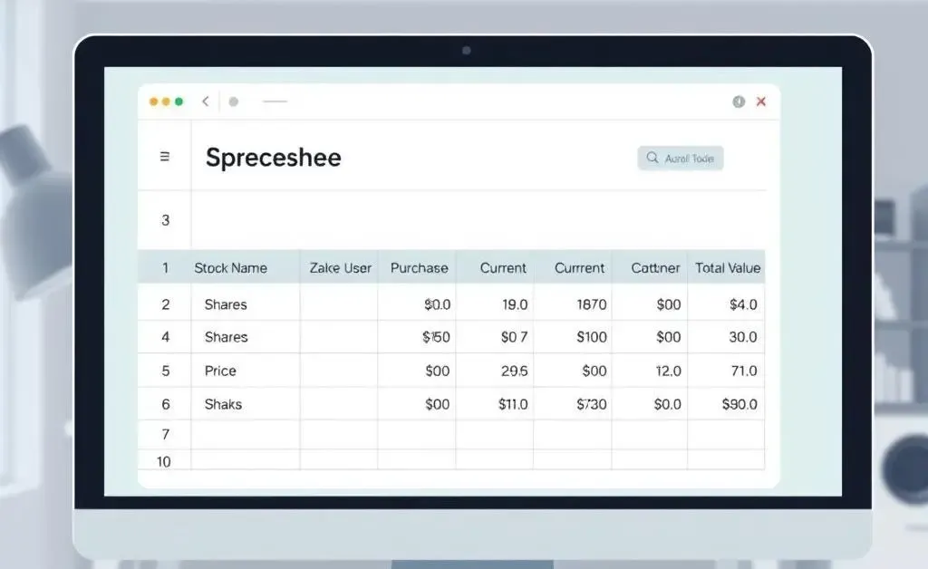 A simplified spreadsheet showing basic stock investment with minimal data points