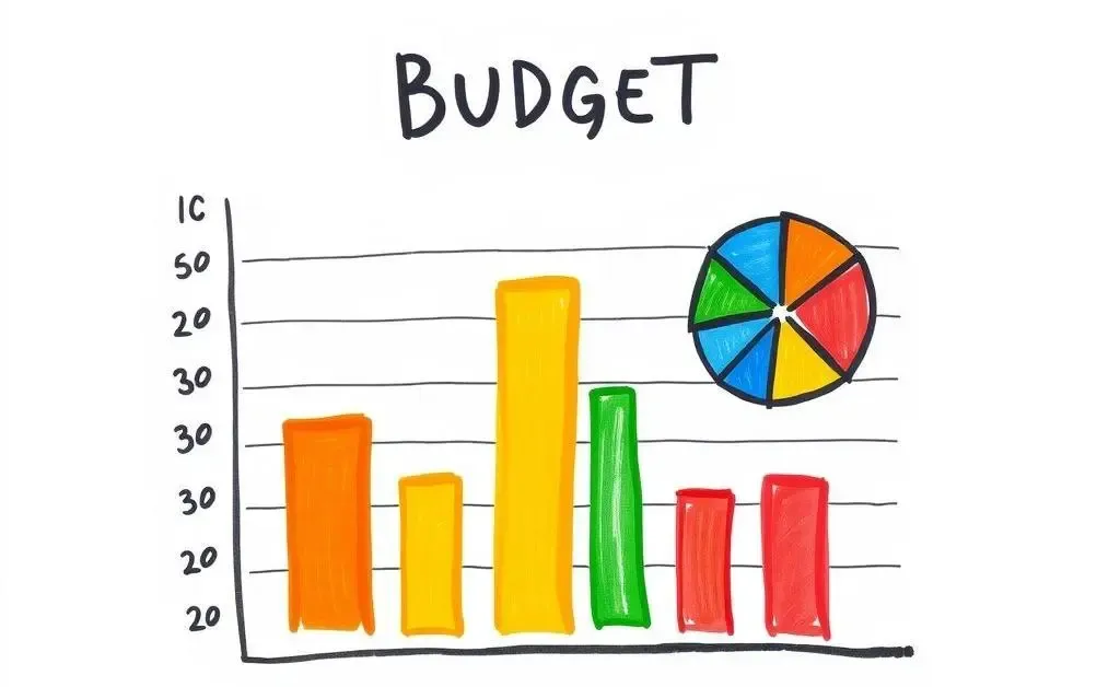 A simplified budget chart showing income and expenses, drawn with colorful markers.