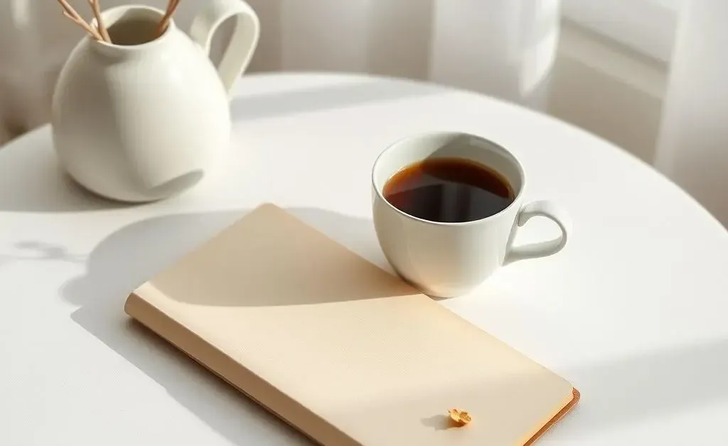 A serene morning table setting with coffee and a journal