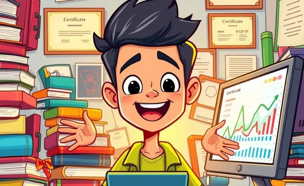 Person surrounded by financial skill symbols