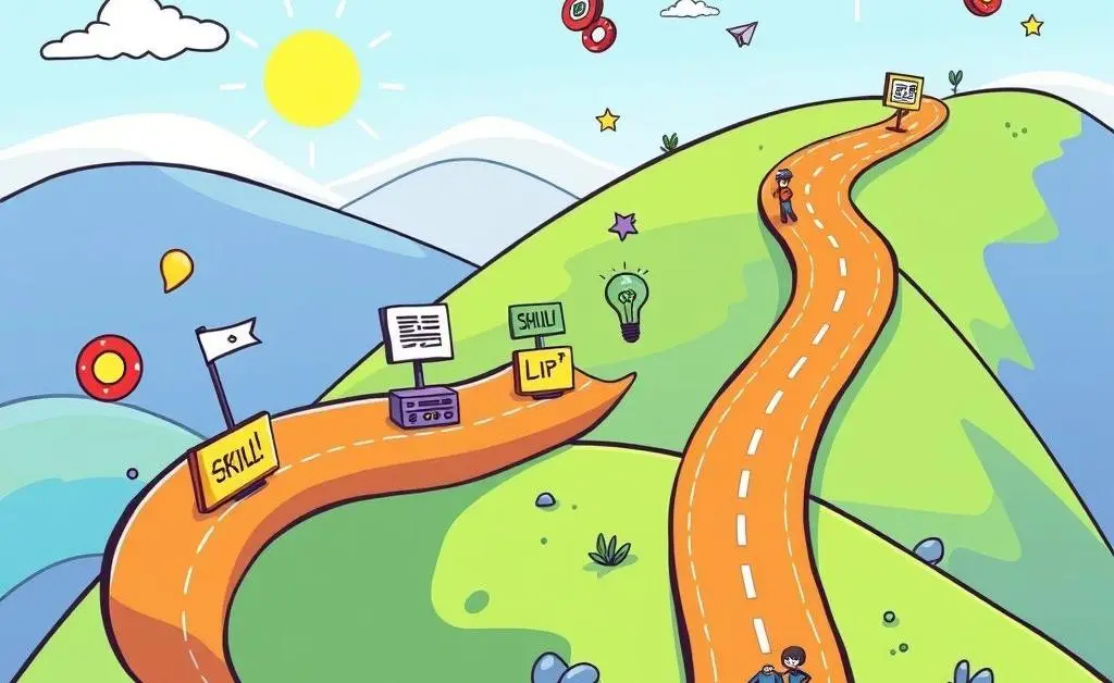 Roadmap illustration with milestones symbolizing different upskilling paths.