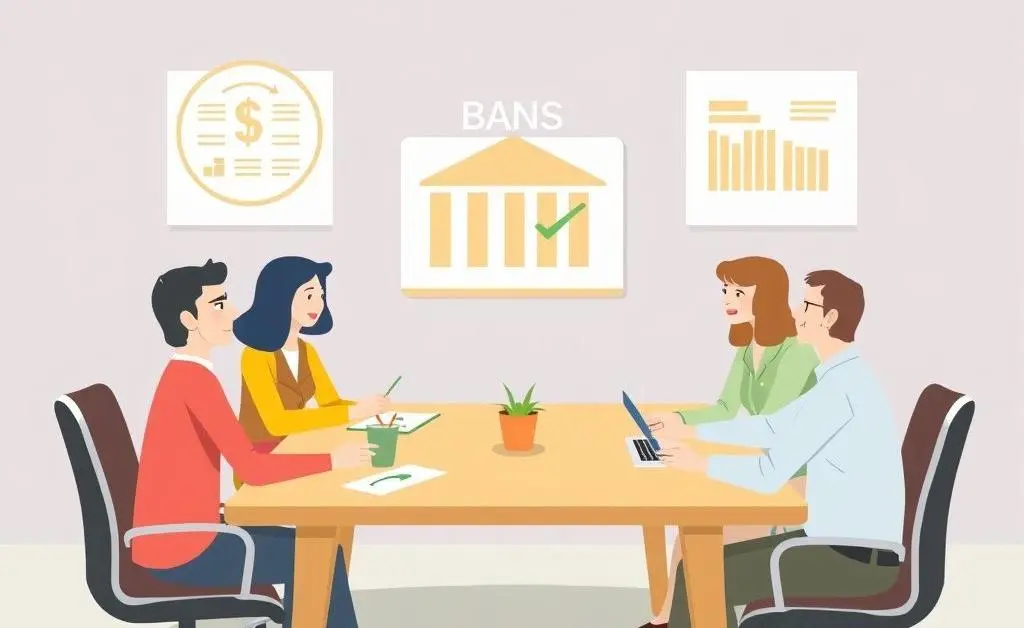 Illustration of a small business meeting discussing bank account options
