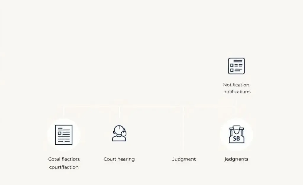 A visual flowchart of the small claims court process, drawn in a minimalist style