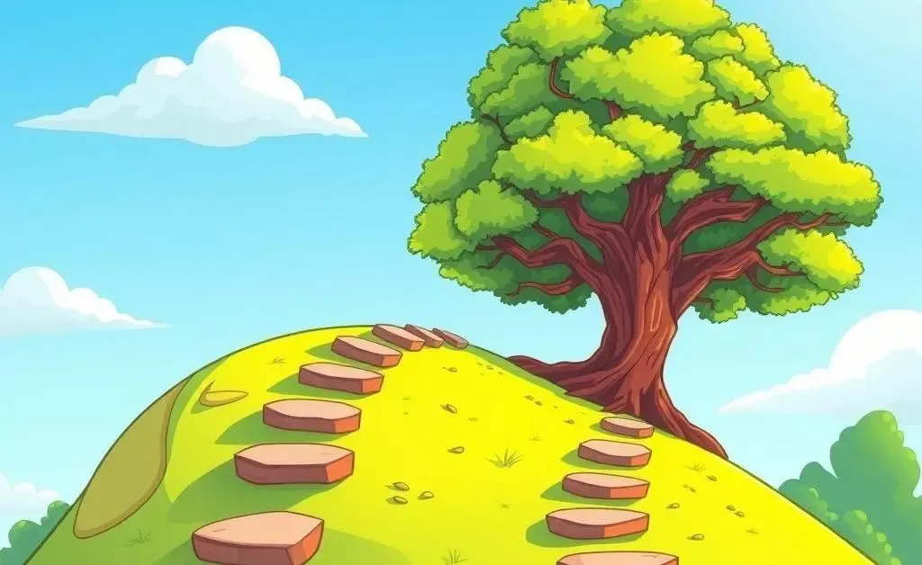 Small steps leading to a big tree.