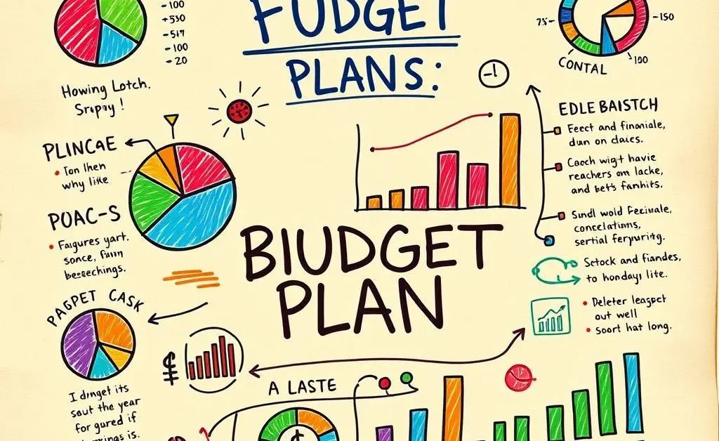 A colorful, hand-drawn chart illustrating a budget plan.
