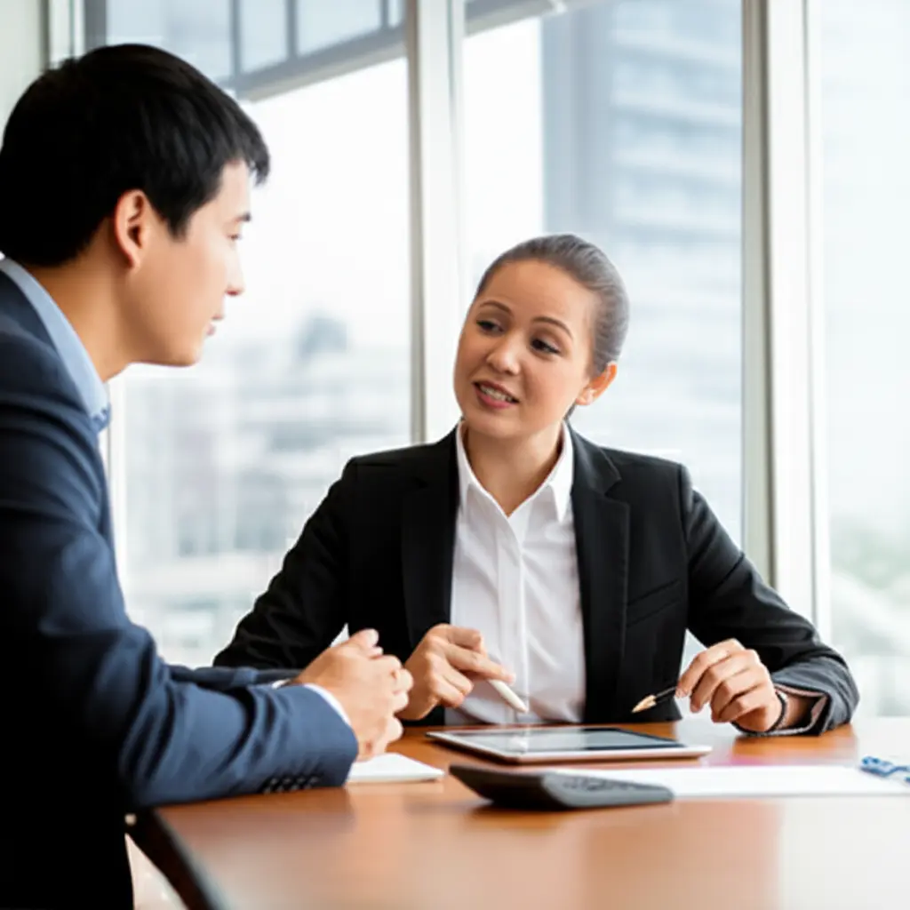 Financial advisor explaining savings options.