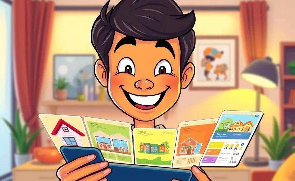 Happy home buyer looking at listings