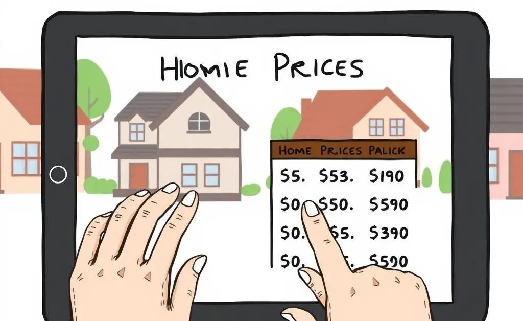 Person comparing home prices on a tablet