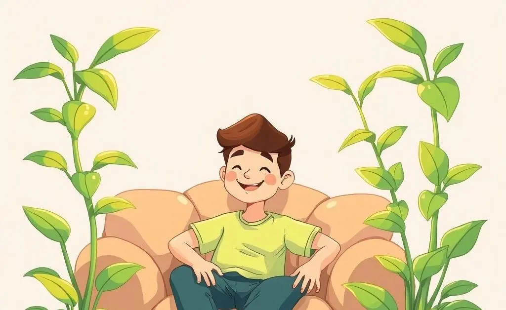 Person surrounded by growing money plants