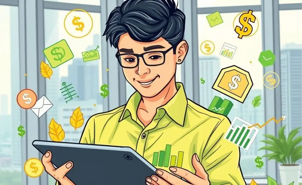 An illustration of a person making smart investment choices with mutual funds.