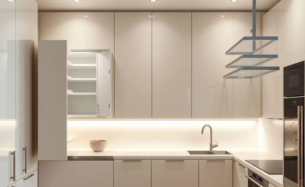 A modern kitchen with innovative storage solutions