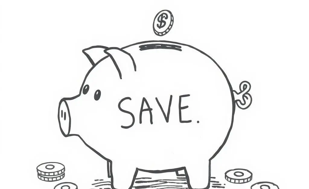 A cute piggy bank with coins around it