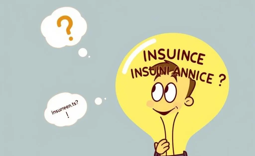 A cartoon light bulb illuminating with a character thinking about insurance questions.
