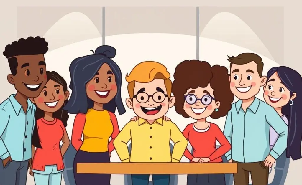 A smiling, diverse team after a meeting