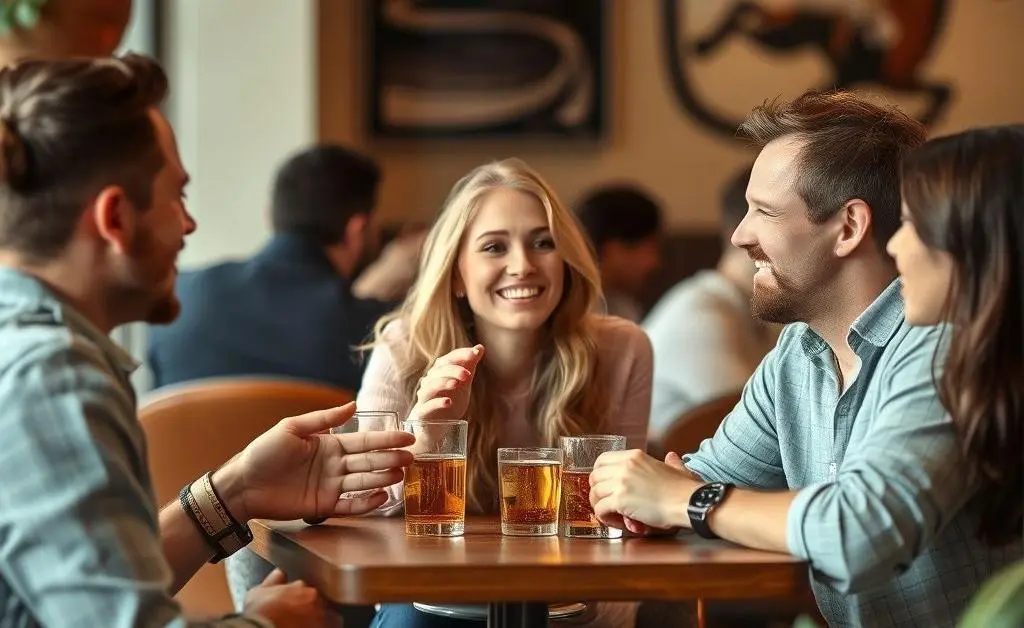 A friendly group conversation in a cafe setting