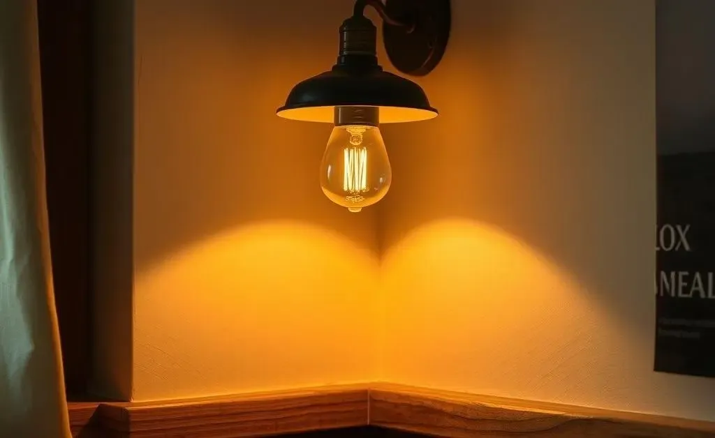 Soft lighting fixture casting a warm glow over a room corner.