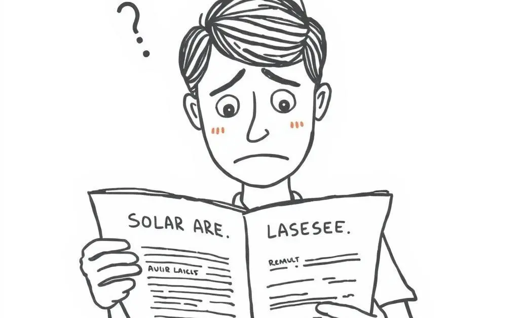 A person looking confusedly at a solar lease agreement