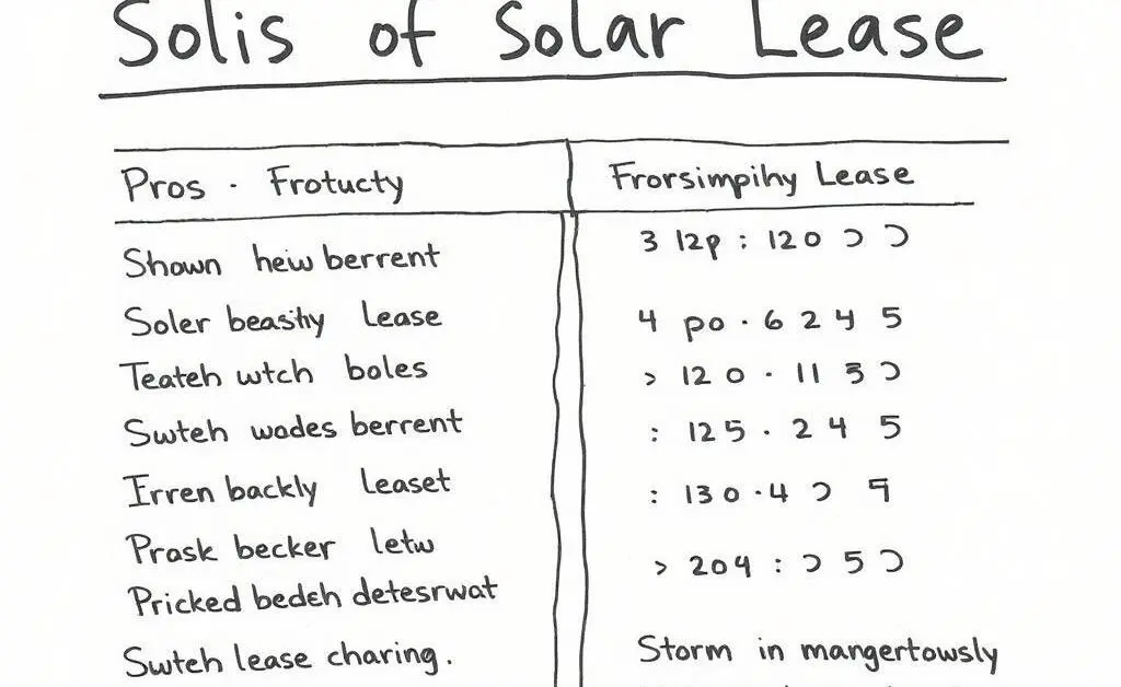 A hand-drawn table illustrating the pros and cons of solar leases.