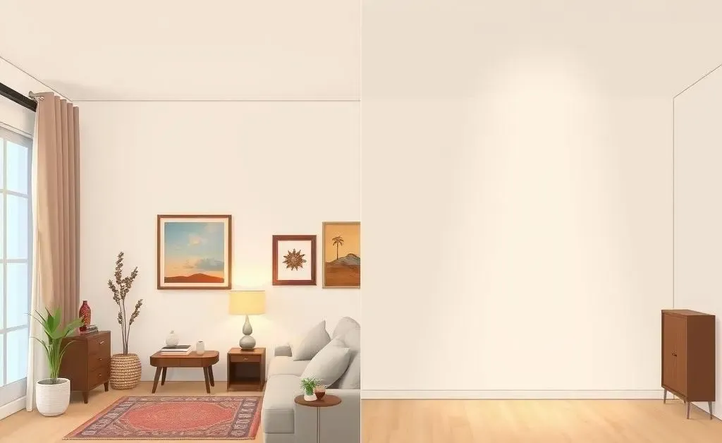 Comparison between a staged and empty room