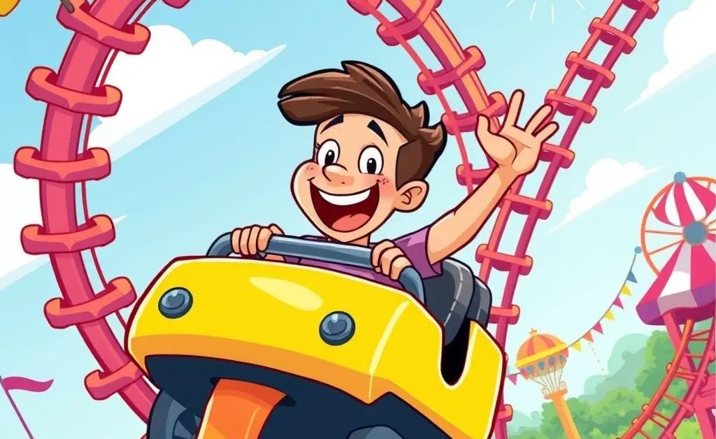 A person enjoying a rollercoaster ride, symbolizing investment ups and downs.