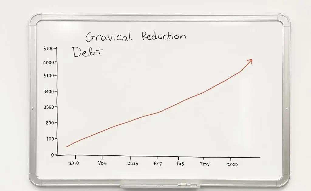 A minimalist chart showing gradual debt reduction over time on a whiteboard.