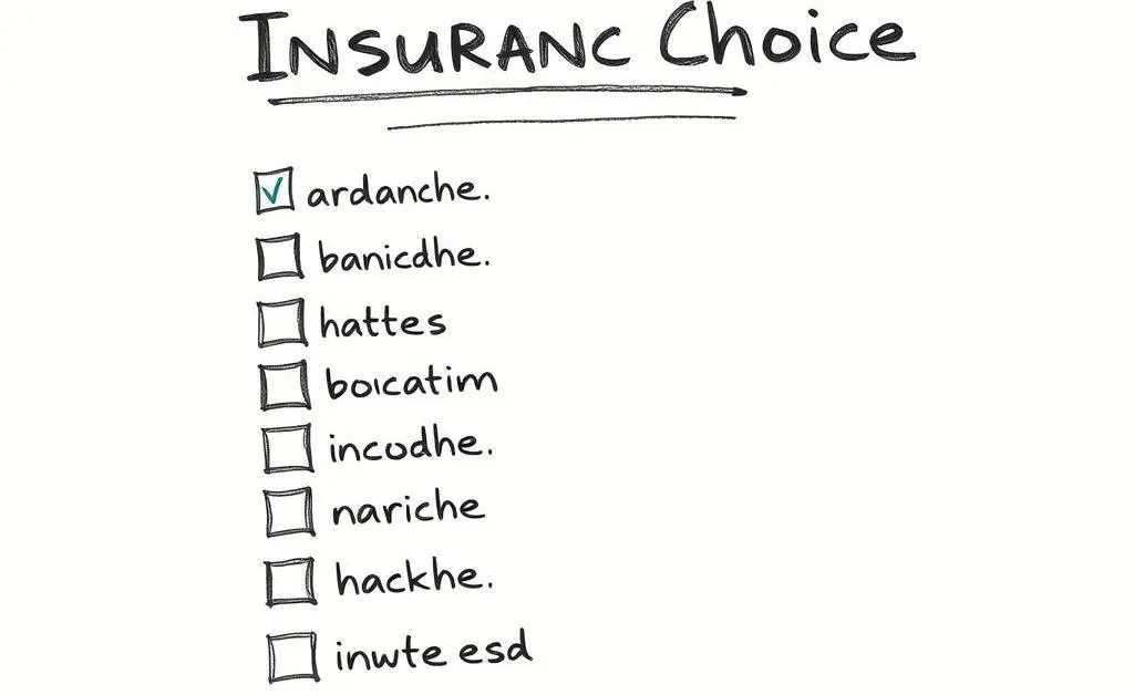 A hand-drawn checklist with different insurance options labeled beside checkboxes.