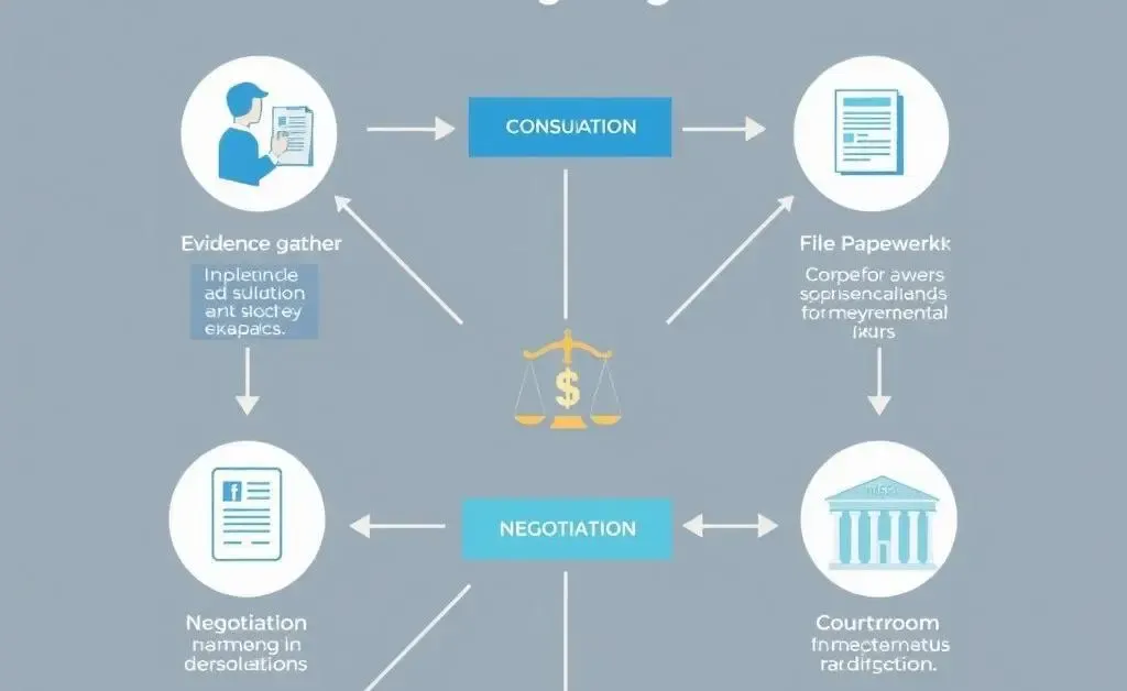 Flowchart illustrating steps to handle a personal injury lawsuit.