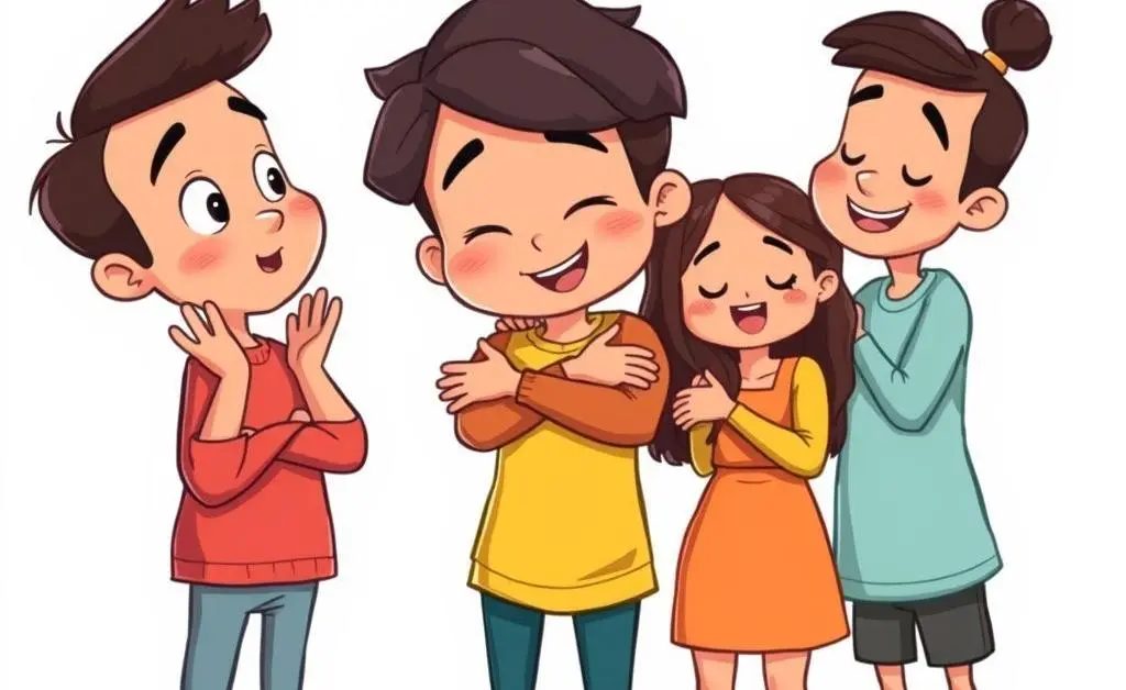 Cartoon sequence showing stages of support: listening, embracing, and standing side by side.