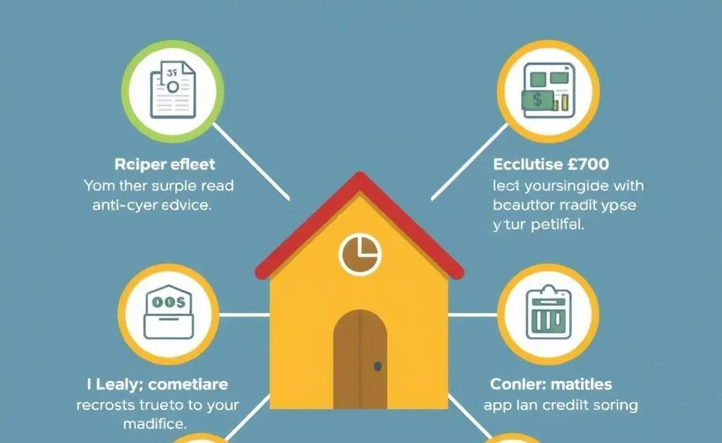 A cartoon-style step-by-step guide on improving credit score