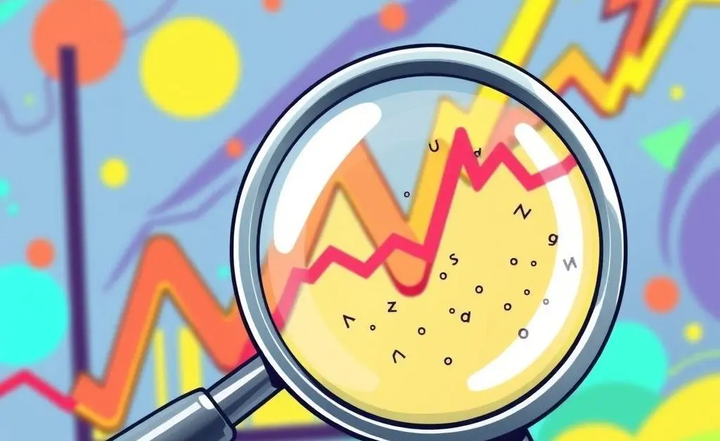 Stock chart with magnifying glass