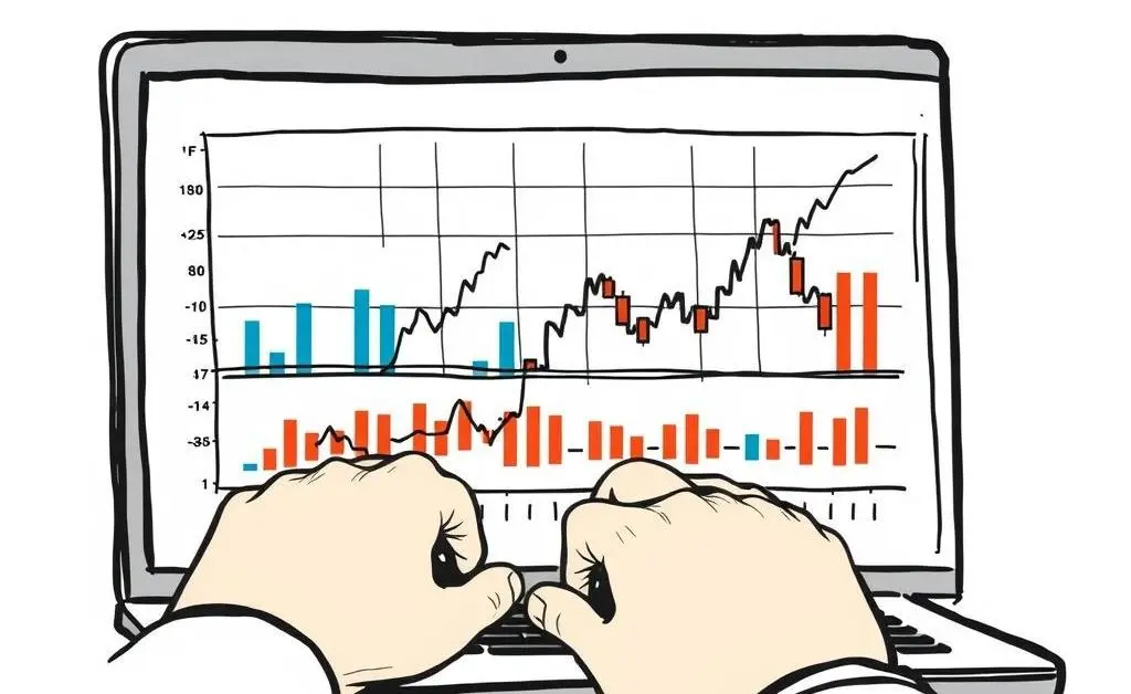 Individual analyzing stock market data on a laptop